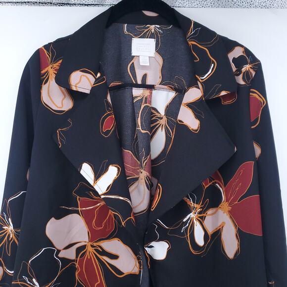 Retro 70s Modern Hippie Floral Earth Tone Notch Lapel Trapeze Jacket Roll Cuff S - Picture 4 of 14